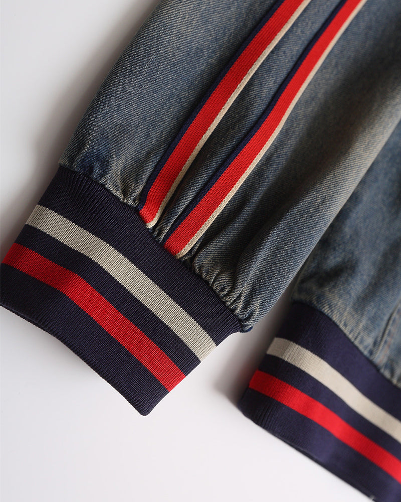 Vintage washed embroidered denim sweatshirt
