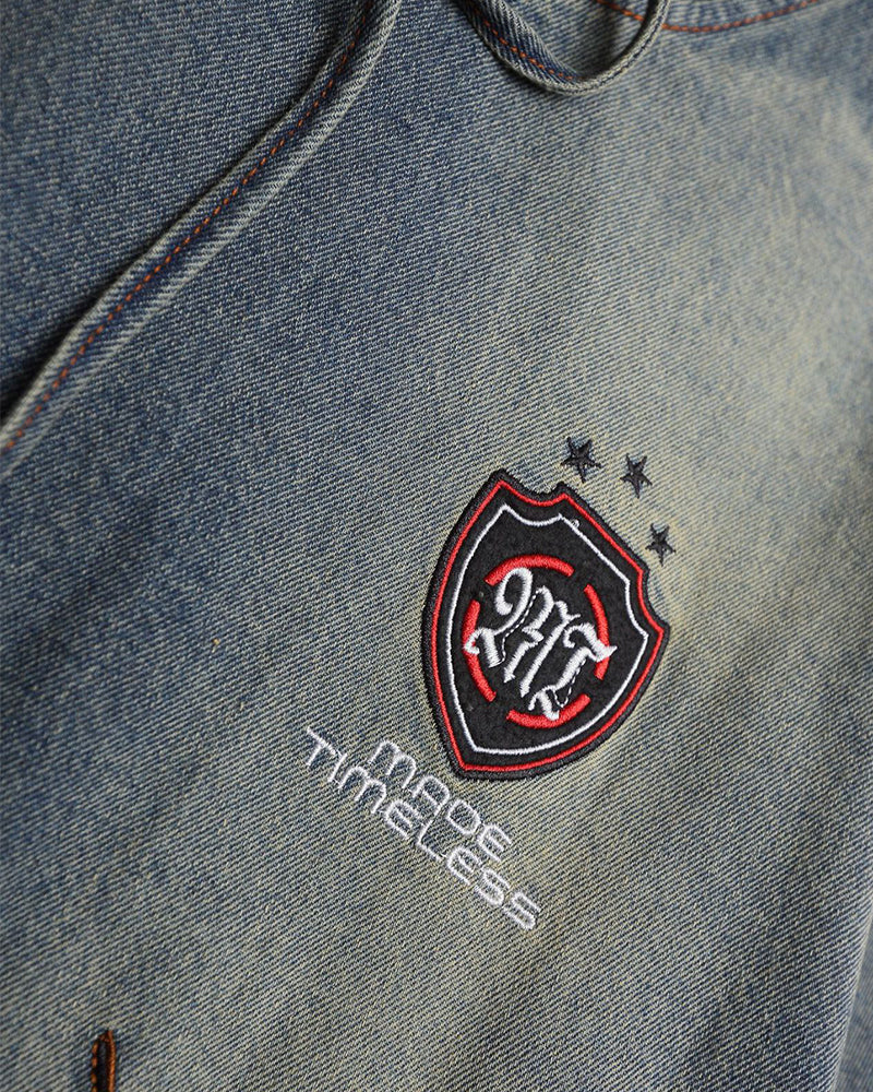 Embroidered denim hoodie