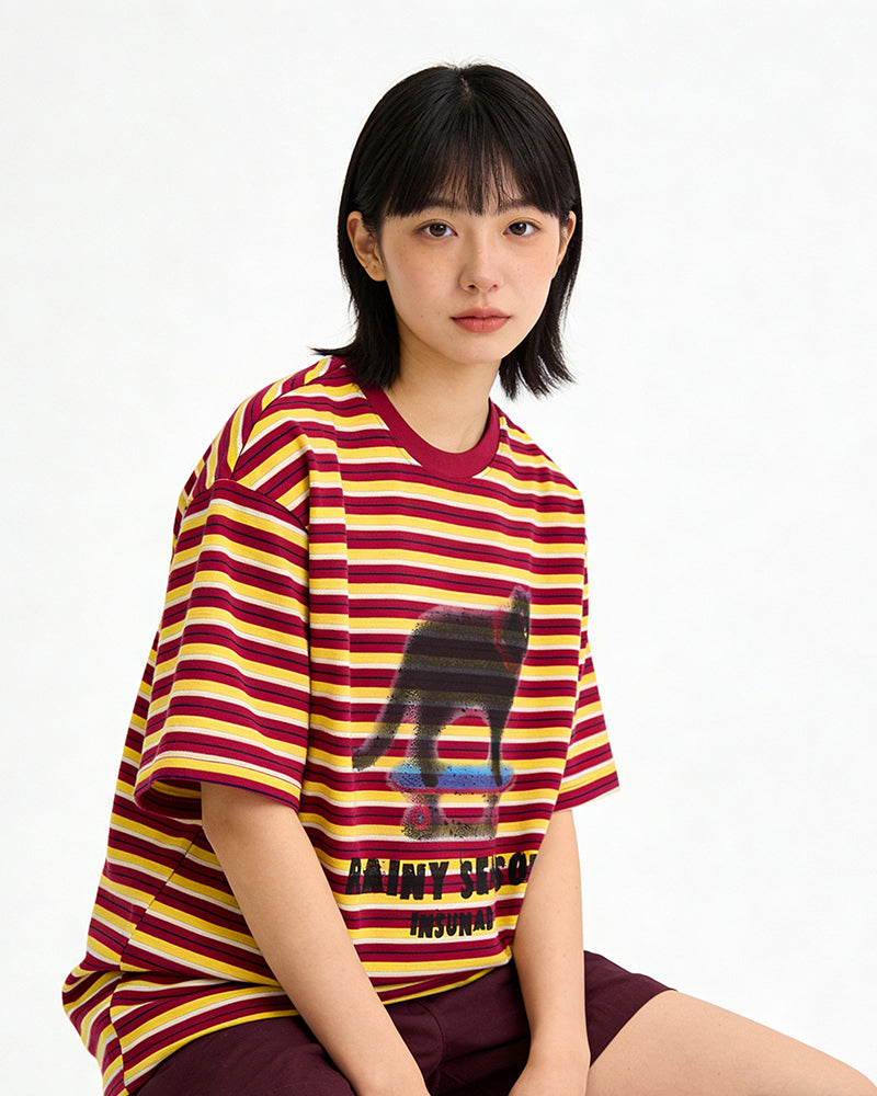 Retro contrast striped short sleeves