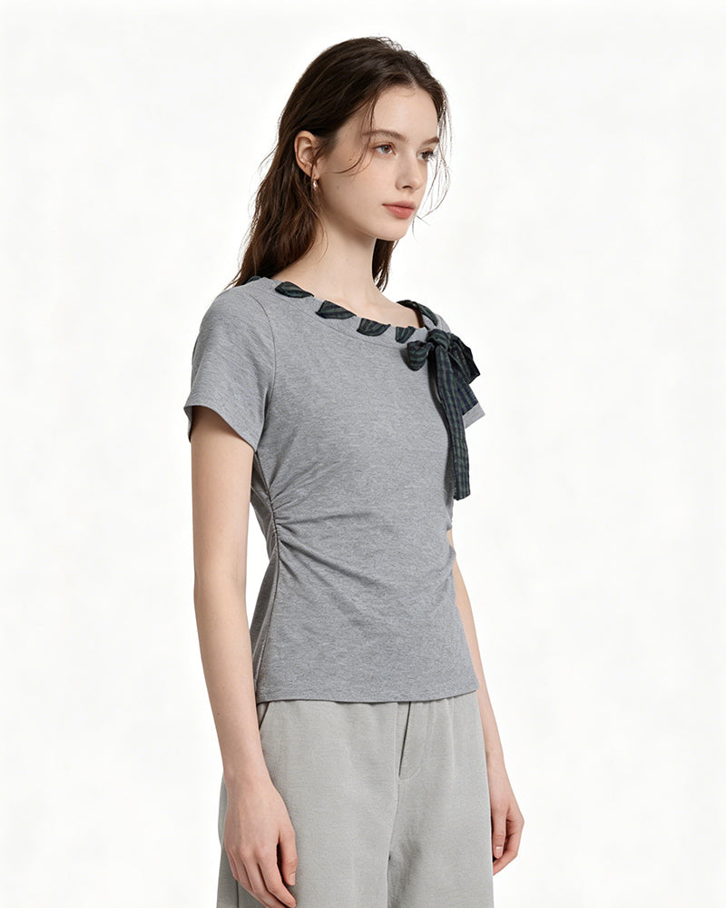 Women's Slim Fit Short-Sleeve T-Shirt with Bow Tie