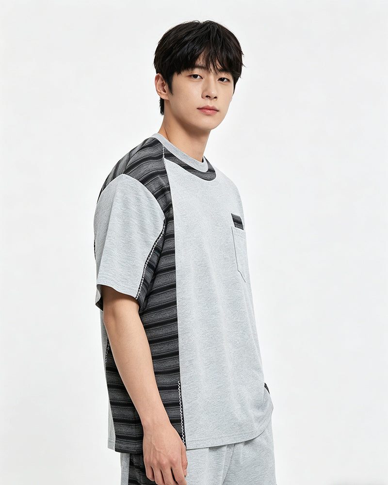 Irregular Color-Block Stripe Short-Sleeve Top
