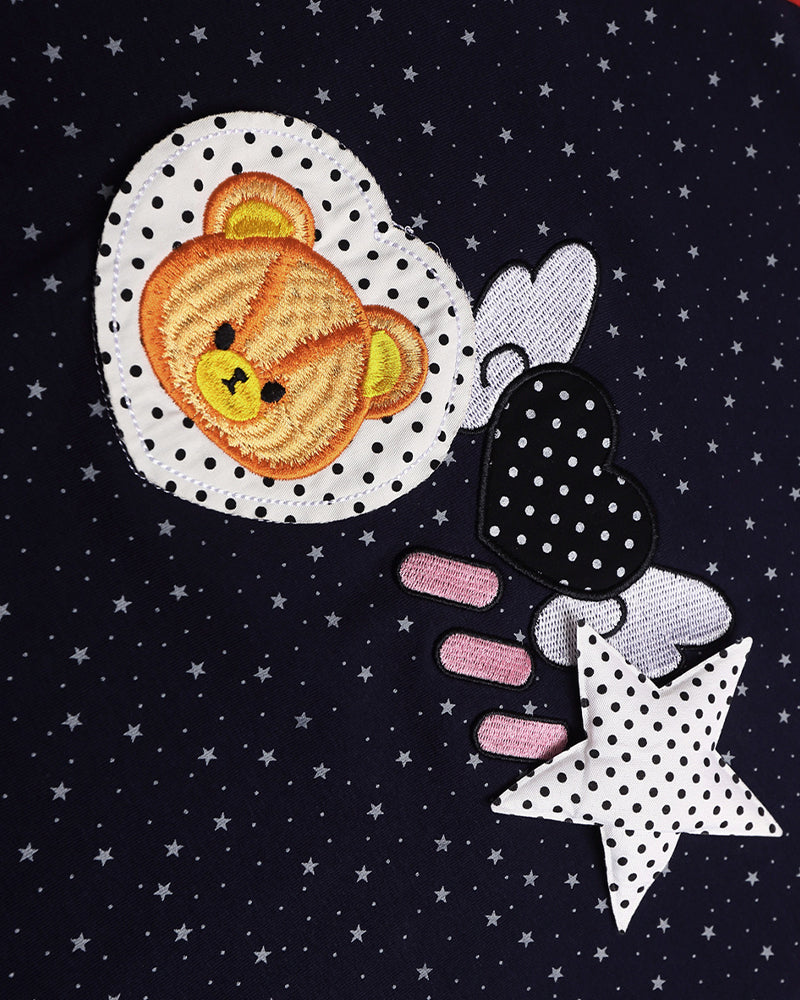 Bear-print color-blocked short-sleeved T-shirt (women's)
