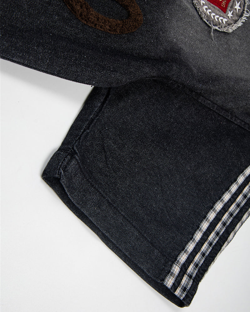 Washed patchwork short-sleeved shirt
