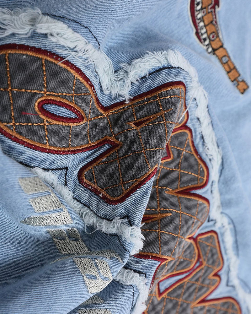 Contrast color denim short sleeves
