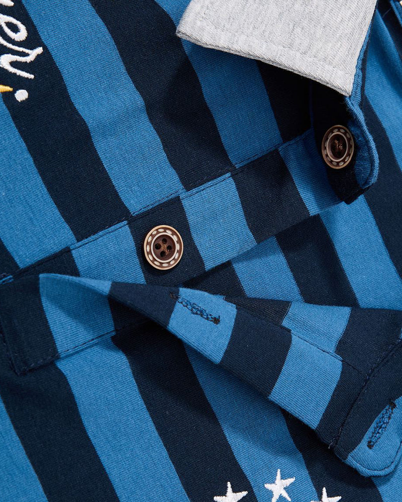 Retro striped embroidered short-sleeved shirt
