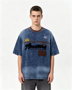 Appliqué Embroidered Denim Short-Sleeve T-Shirt