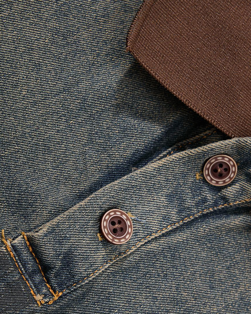 Distressed gradient denim long-sleeved shirt