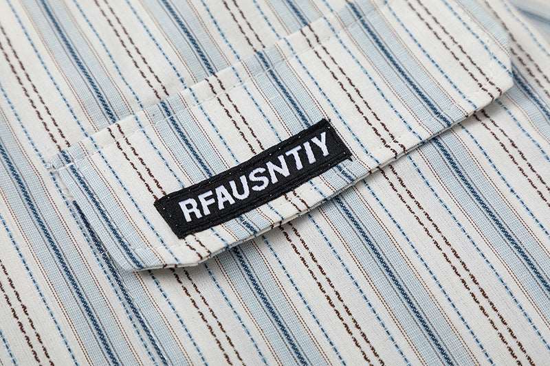 Retro Striped Short Sleeve Work Shirt