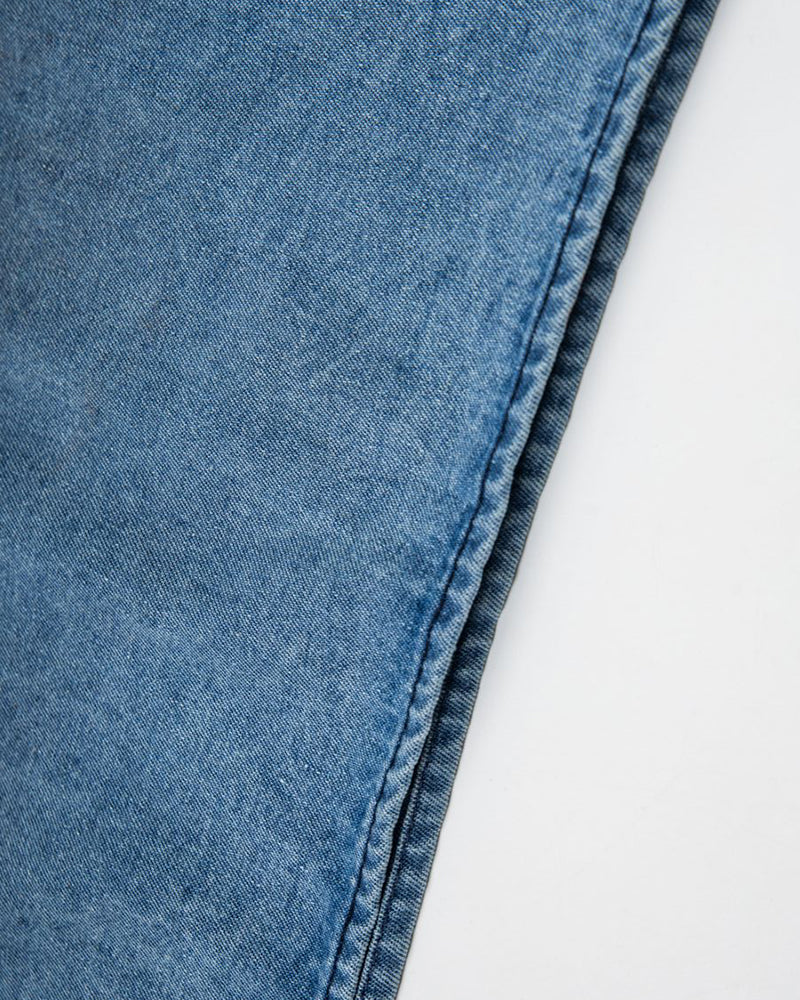 Distressed embroidered denim short-sleeved shirt