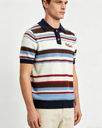 Embroidered striped color-blocked short-sleeved shirt