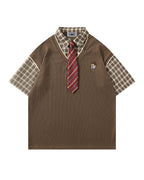 Faux two-piece spliced short-sleeved shirt