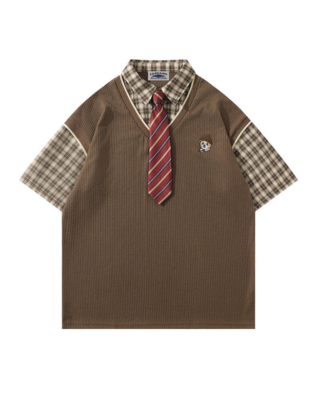 Faux two-piece spliced short-sleeved shirt Main Image