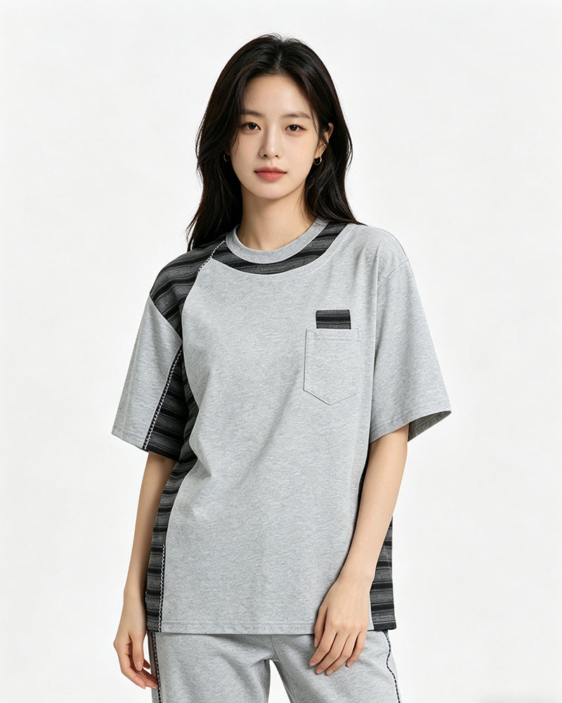 Irregular Color-Block Stripe Short-Sleeve Top