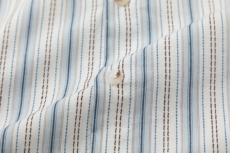 Retro Striped Short Sleeve Work Shirt