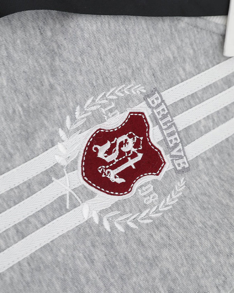 Fake two-piece college style sweatshirt