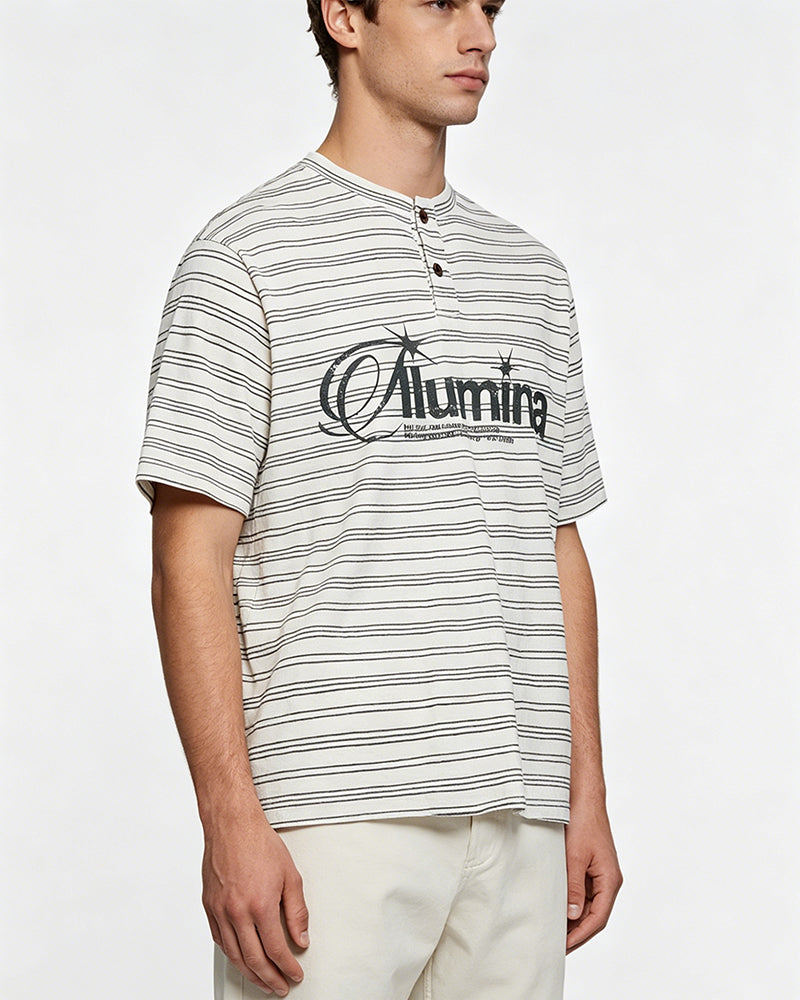 Striped loose short-sleeved shirt