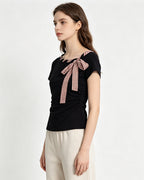 Women's Slim Fit Short-Sleeve T-Shirt with Bow Tie