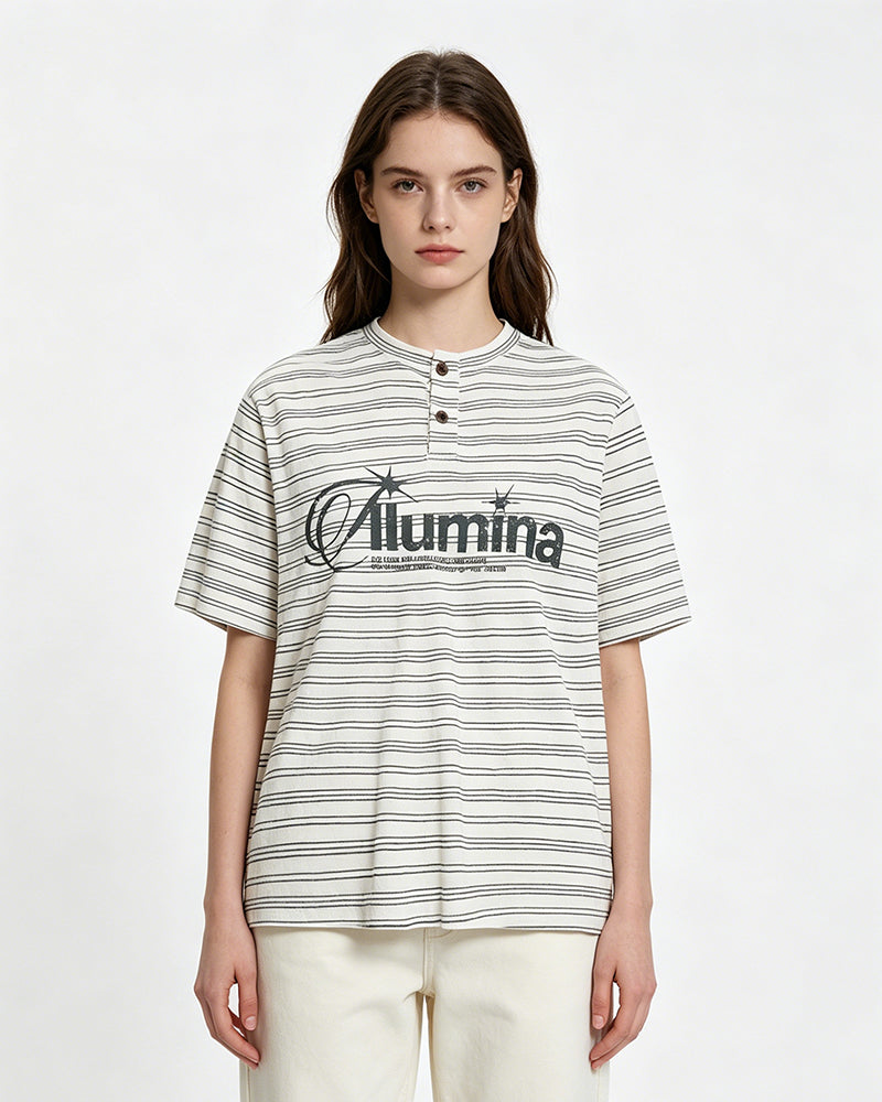 Striped loose short-sleeved shirt