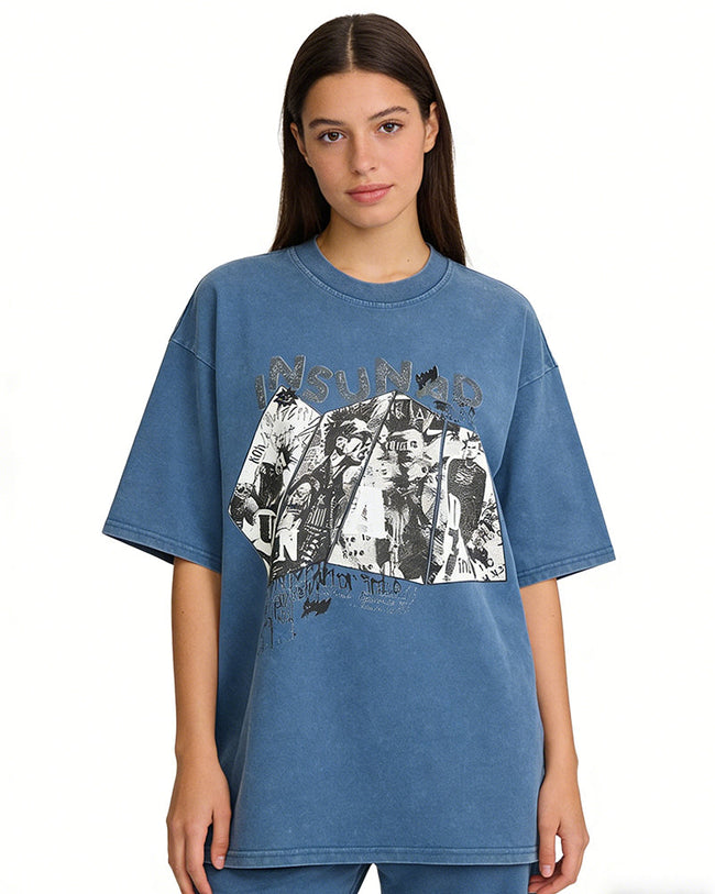 Collage Distressed Short-Sleeved T-shirt Hover Image