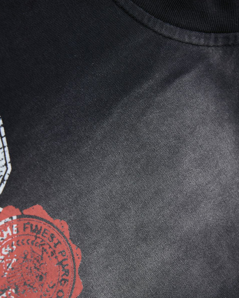 Embroidered distressed short-sleeved shirt