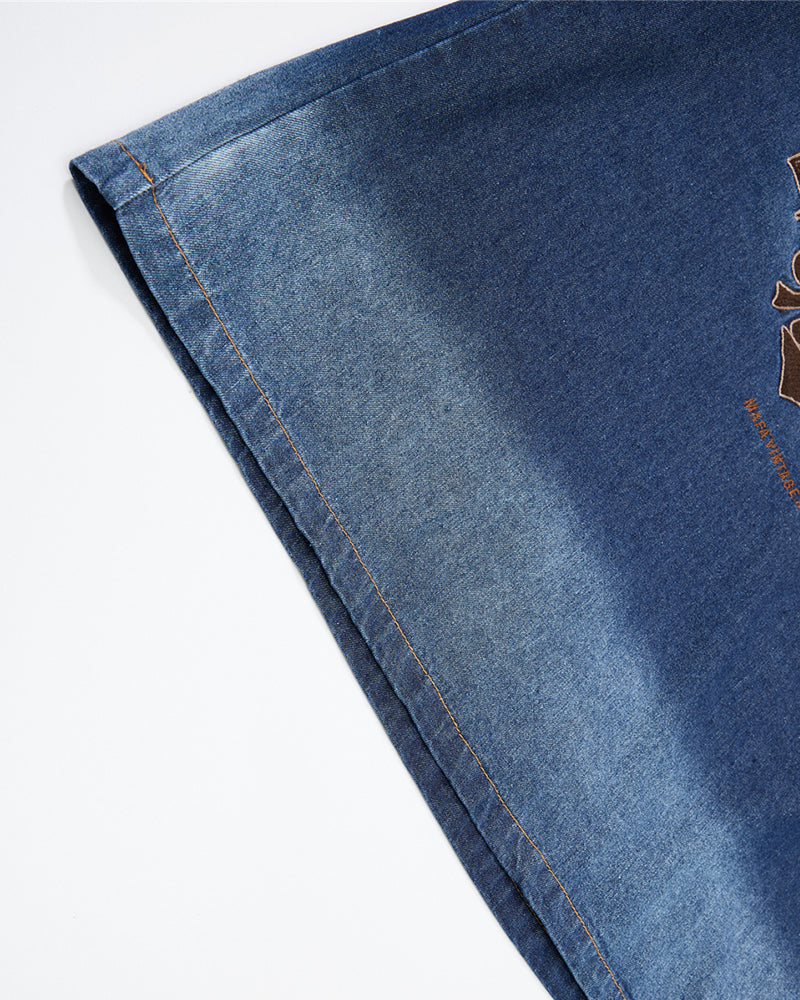 Gradient denim washed short-sleeved shirt