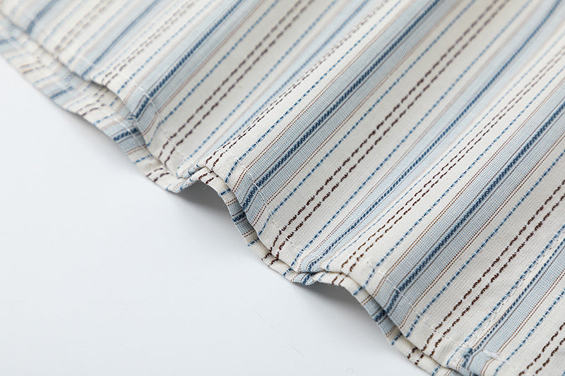 Retro Striped Short Sleeve Work Shirt