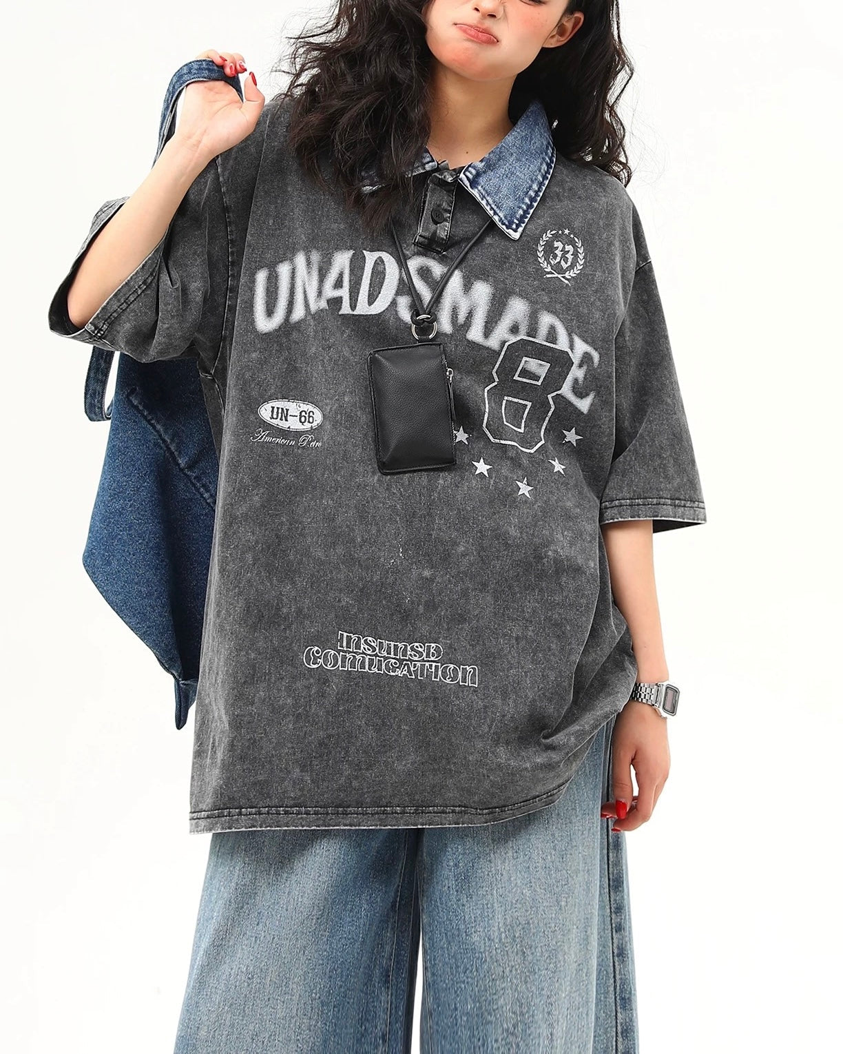 Washed lapel short sleeves