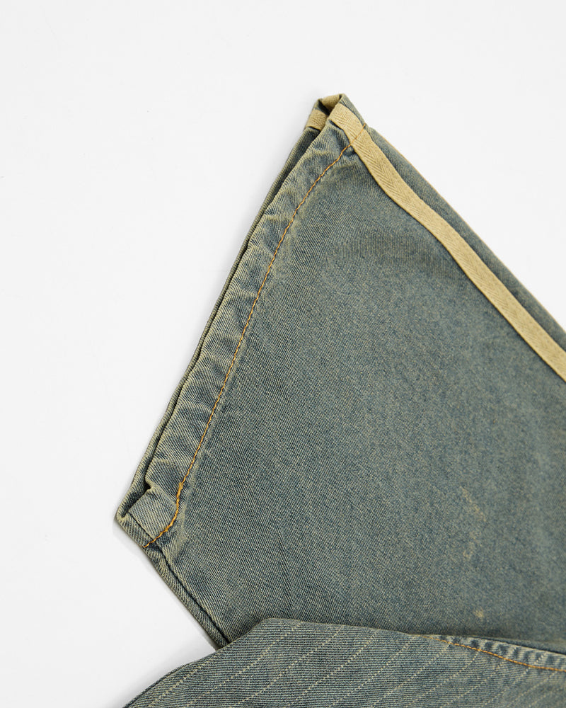 Distressed denim short-sleeved shirt with appliqué