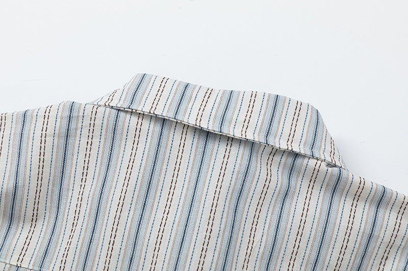 Retro Striped Short Sleeve Work Shirt