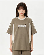 American retro patchwork contrasting short sleeves