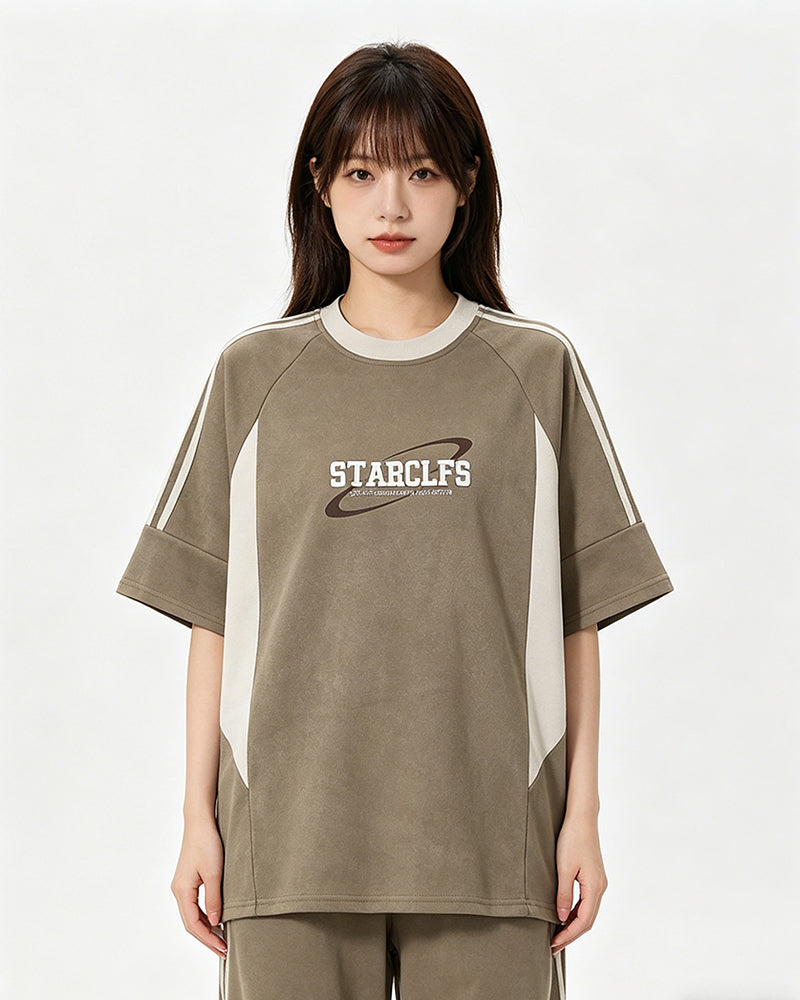 American retro patchwork contrasting short sleeves