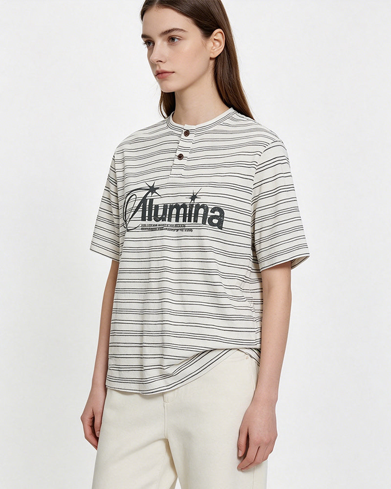 Striped loose short-sleeved shirt