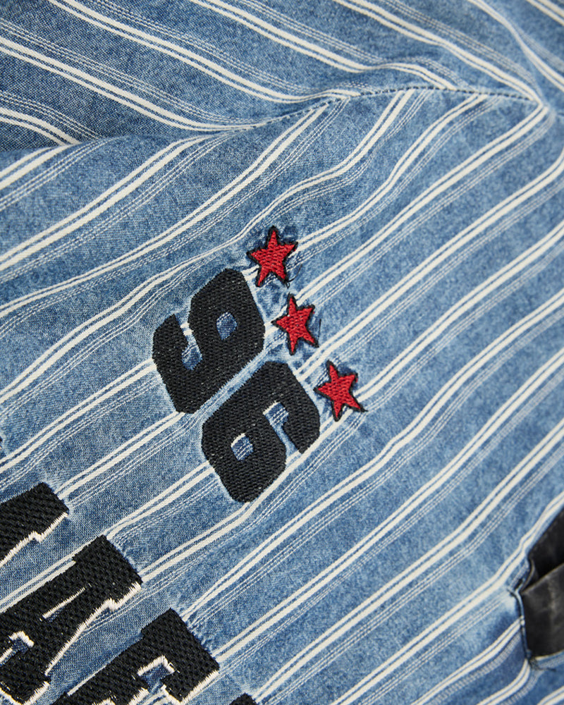 Washed striped short-sleeved shirt