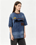 Appliqué Embroidered Denim Short-Sleeve T-Shirt
