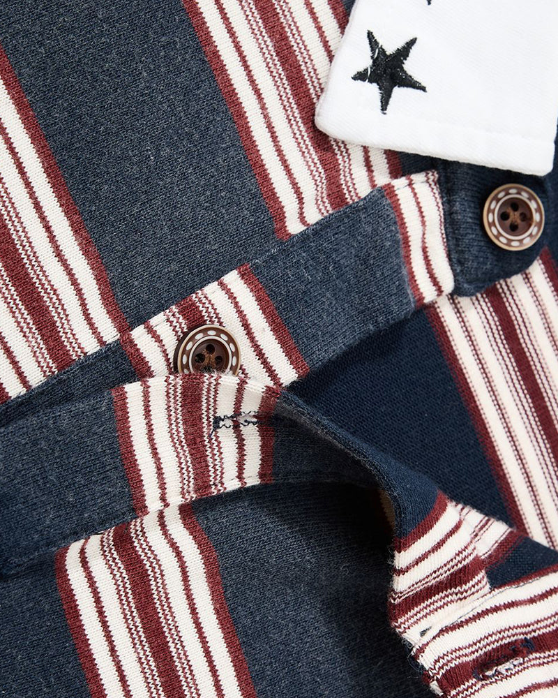 Color-blocked striped short-sleeved shirt