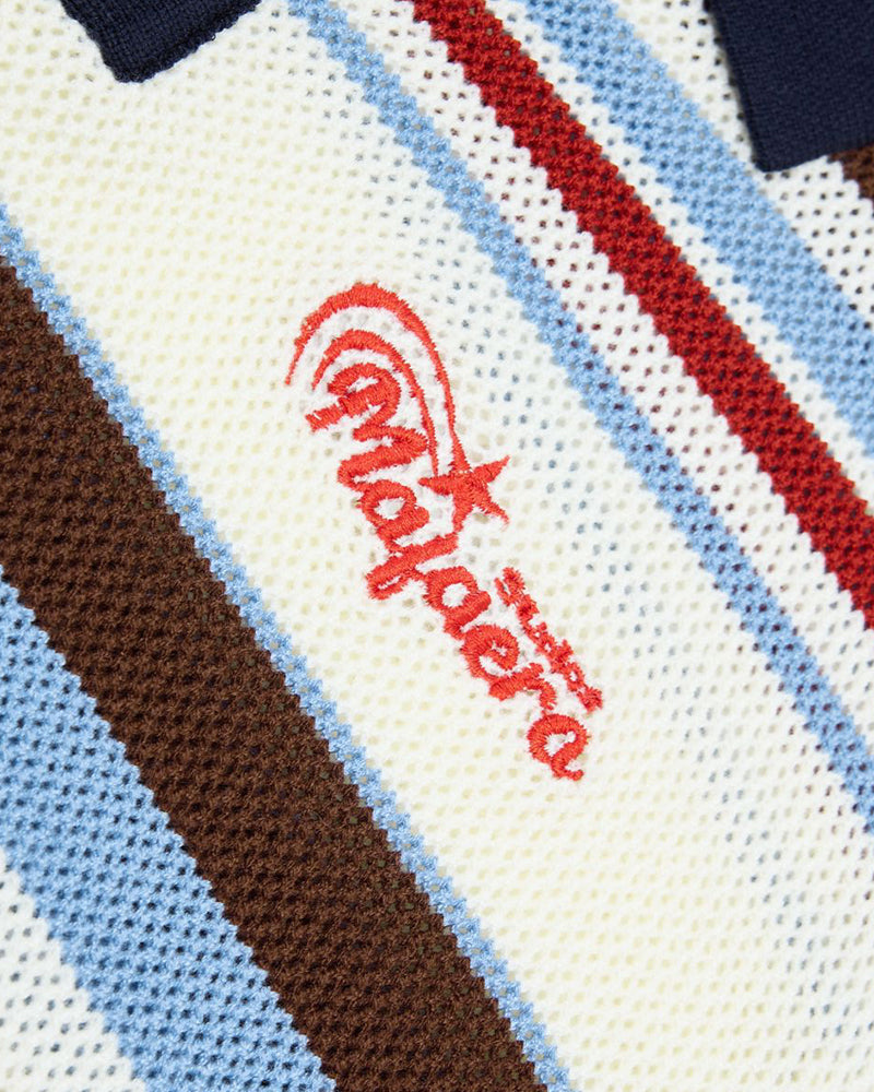 Embroidered striped color-blocked short-sleeved shirt