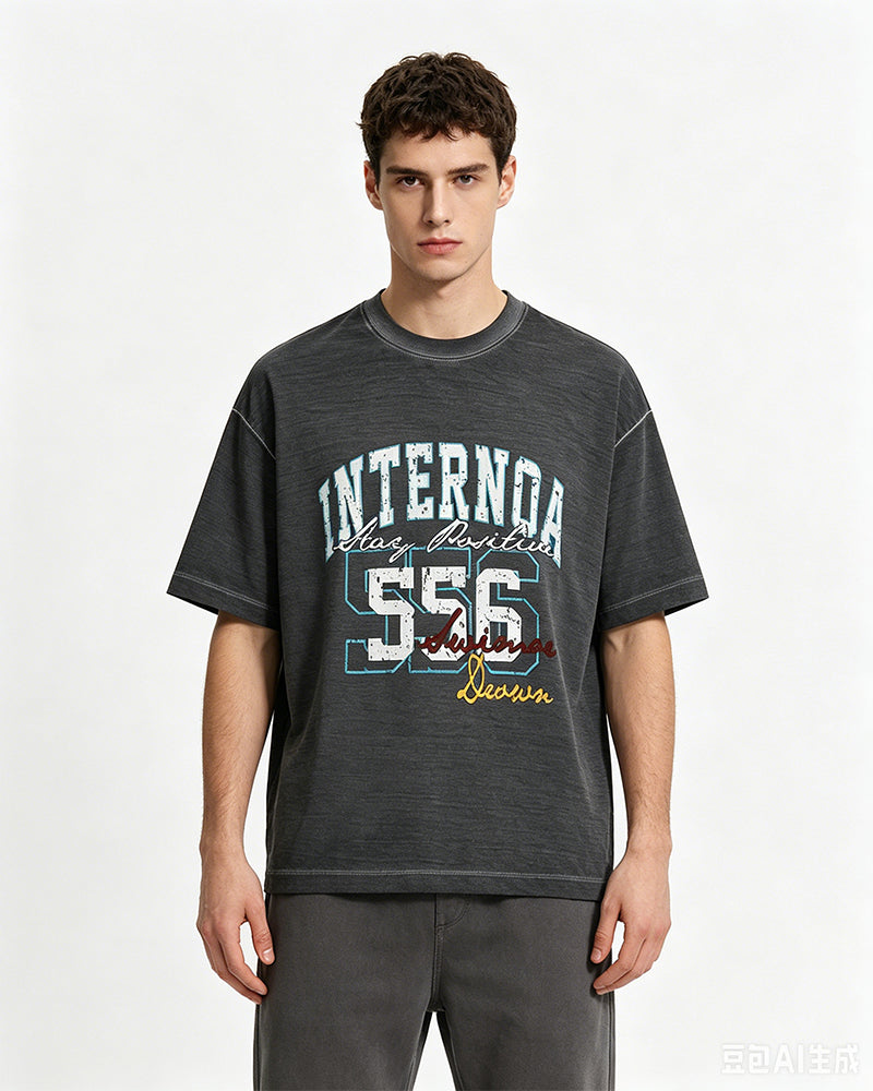 Washed distressed casual short-sleeved shirt