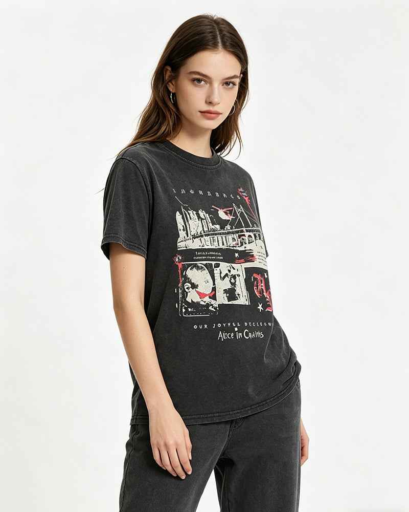 Retro washed distressed short sleeves