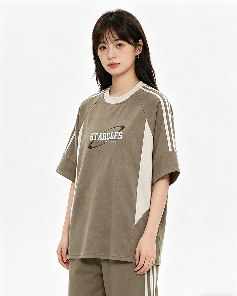 American retro patchwork contrasting short sleeves