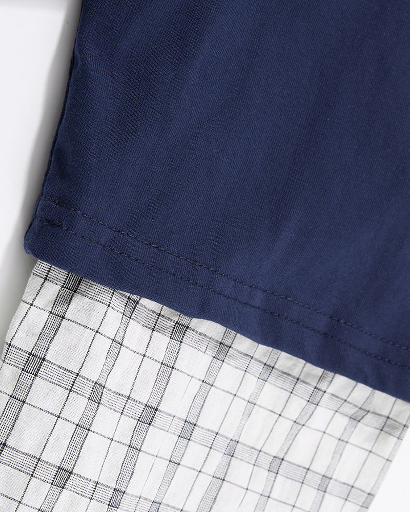 Faux two-piece loose casual long-sleeved