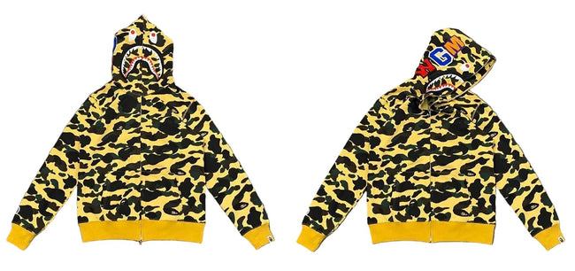 BAPE Shark Camo Full Zip Hoodie Yellow Hover Image