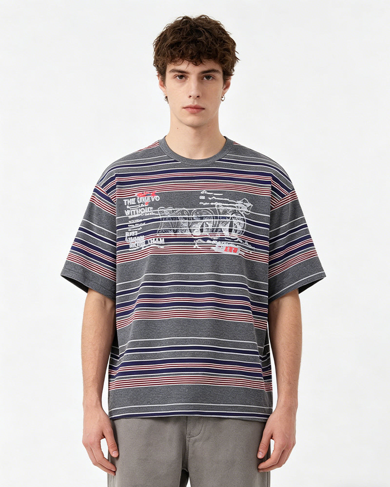 Retro color-blocked short-sleeved shirt