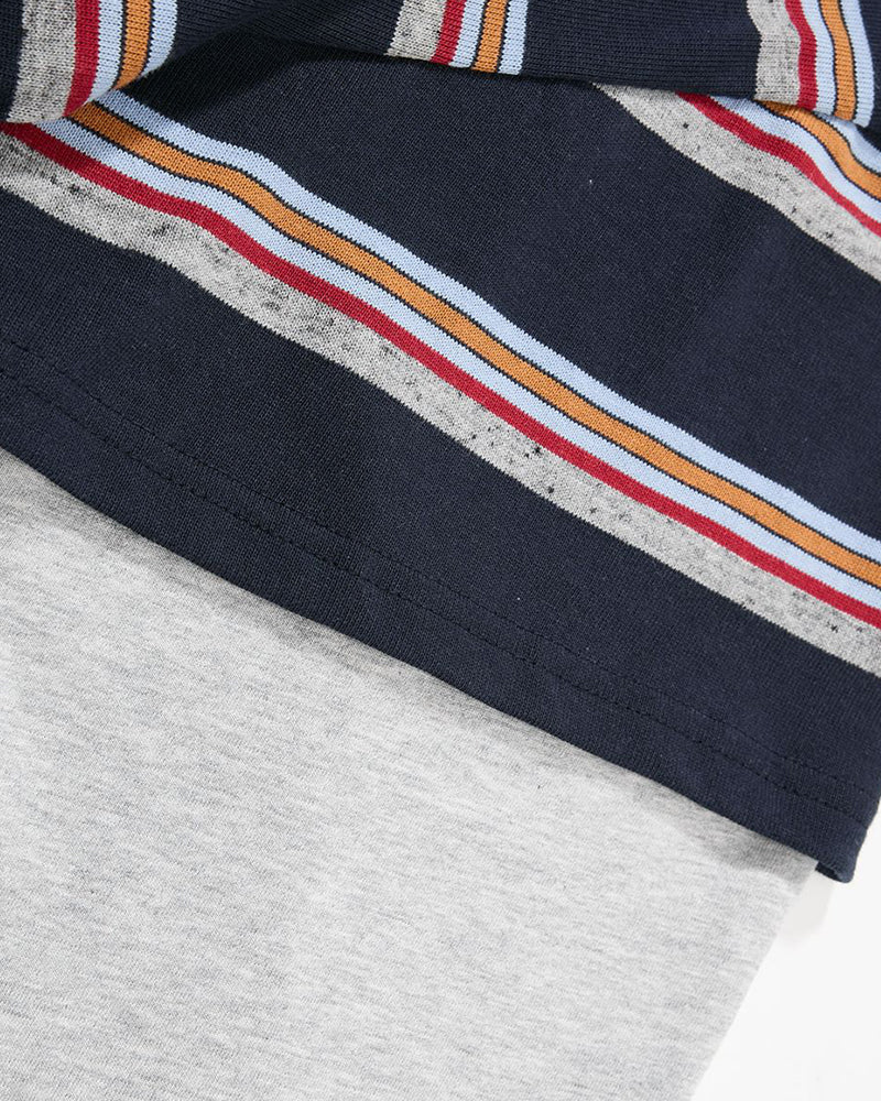 Color-blocked striped faux two-piece long-sleeved top