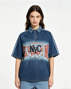 Retro washed short-sleeved shirt