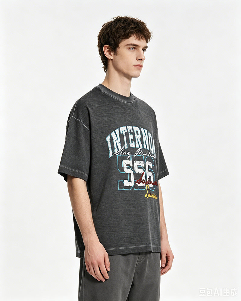 Washed distressed casual short-sleeved shirt