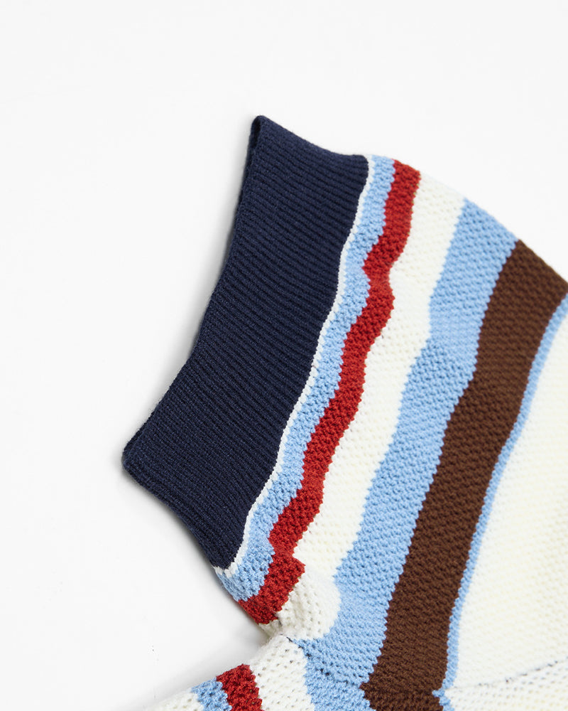 Embroidered striped color-blocked short-sleeved shirt