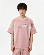 American retro patchwork contrasting short sleeves