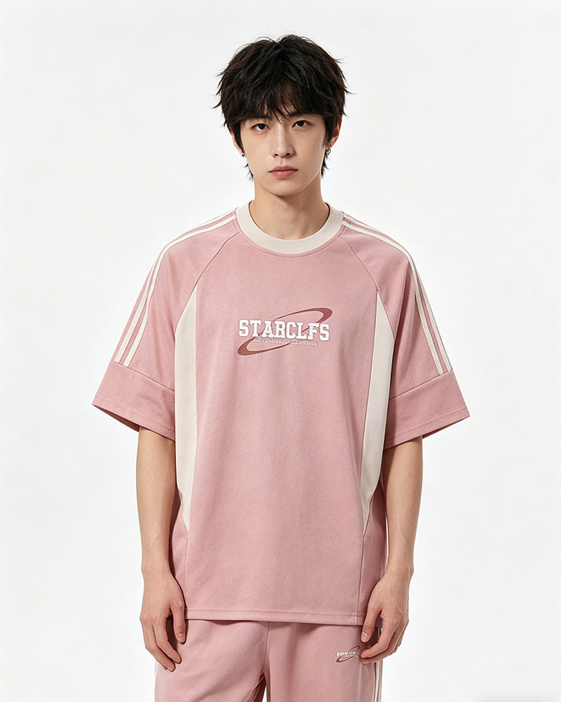 American retro patchwork contrasting short sleeves