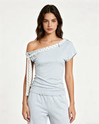 Bow-knot Tie-shoulder Short-sleeve Top