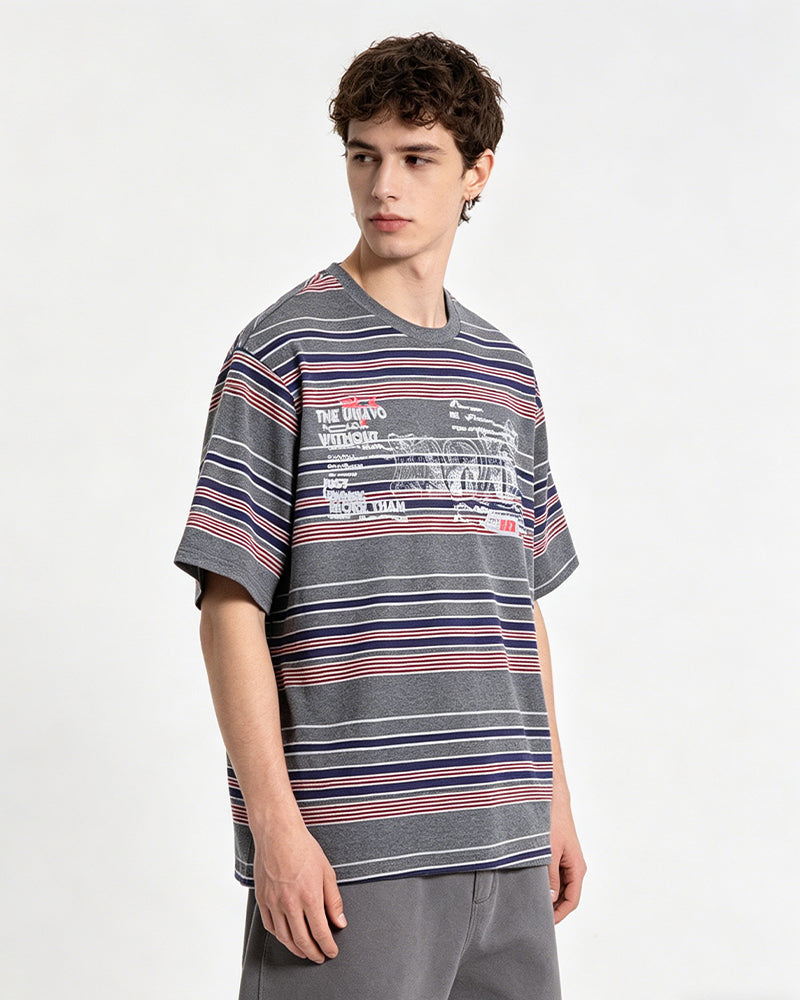 Retro color-blocked short-sleeved shirt